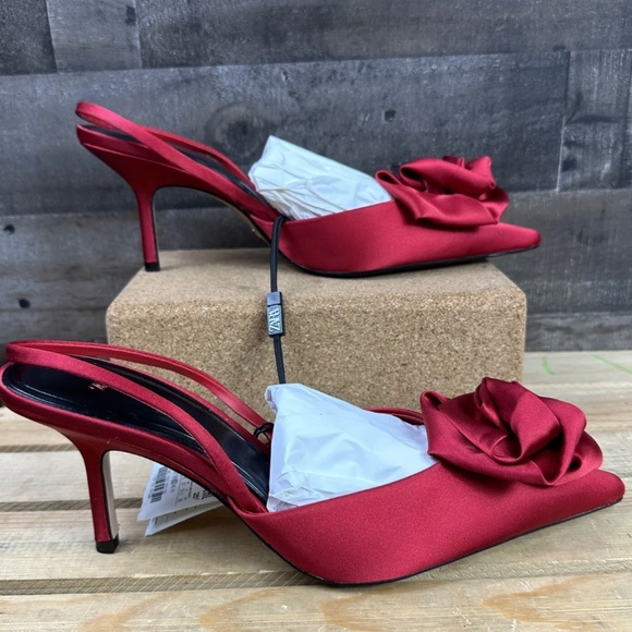 ZARA NEW WOMAN SLINGBACK SHOES WITH FLOWER RED SIZE EUR 39/ US 8/ UK 6 - Picture 5 of 6